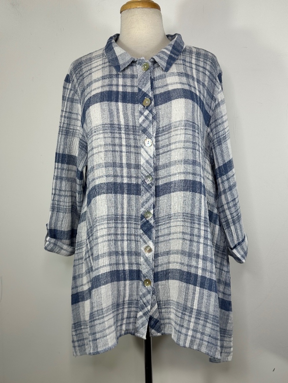 New HABITAT Clothes to Live In Women's Shirt Plaid Woven Linen Blend Top Size M